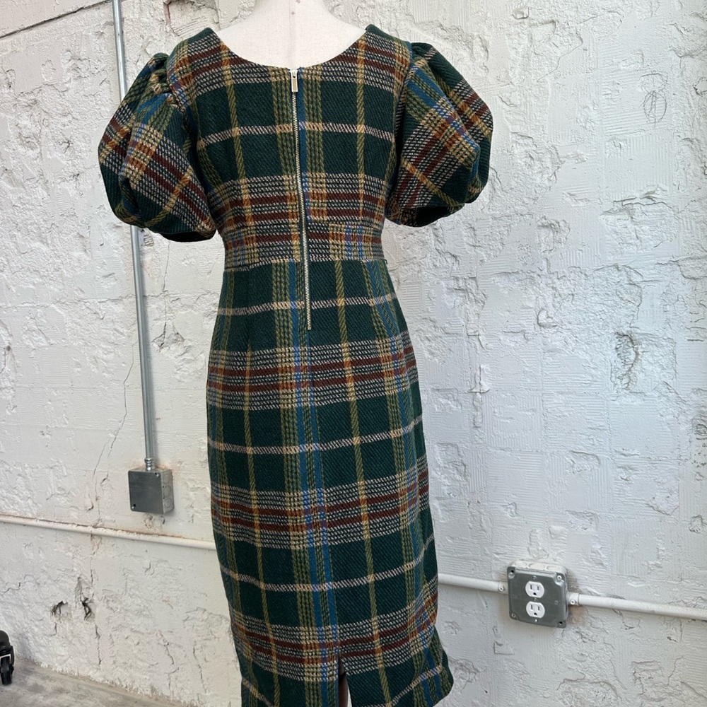 NWT Ivy City holly plaid dress puff sleeves green midi Women’s Size SMALL - Picture 3 of 8